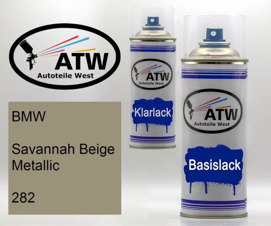 BMW, Savannah Beige Metallic, 282: 400ml Sprühdose + 400ml Klarlack - Set, von ATW Autoteile West.